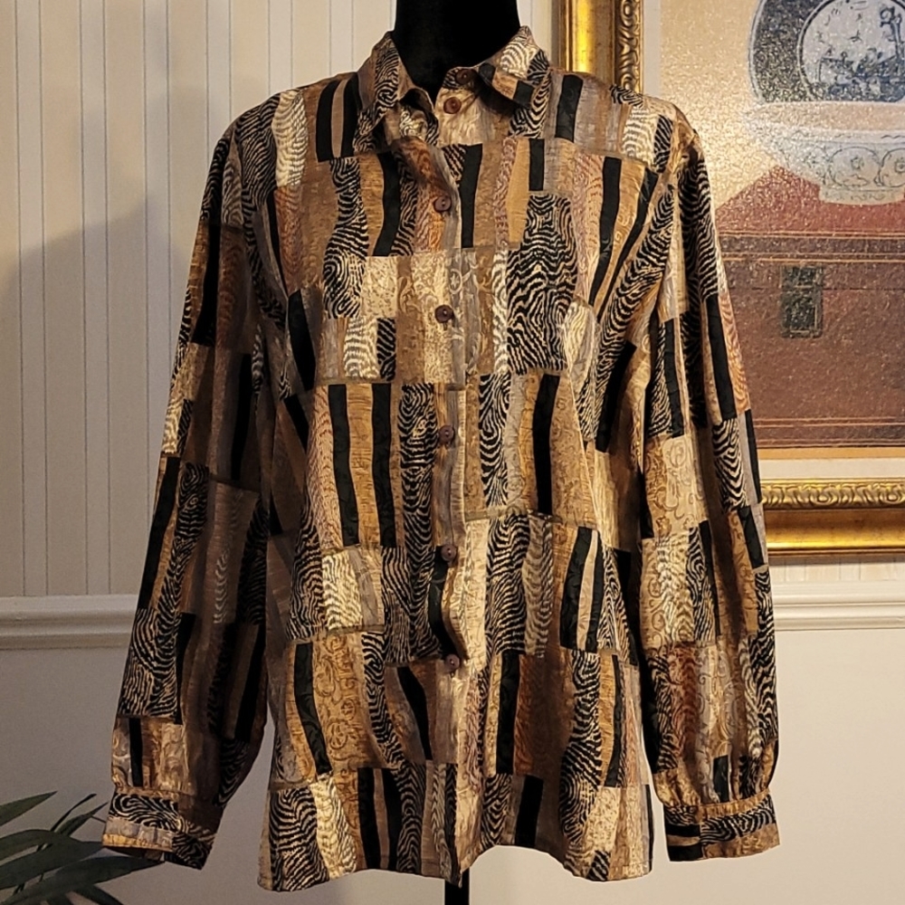 Tanjay Button Up Collared Long Sleeve Blouse Geom… - image 1